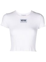 MOSCHINO JEANS haut crop nervuré à patch logo - Blanc - thumbnail