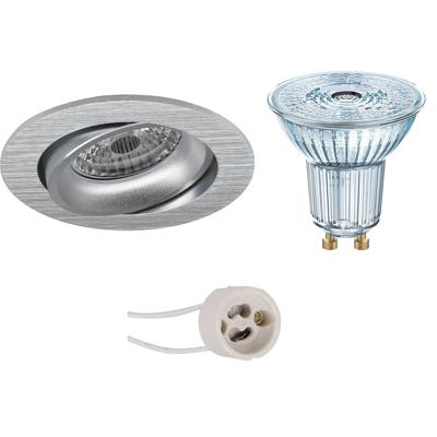 LED Spot Set - LEDVANCE Parathom PAR16 927 36D - Pragmi Delton Pro - GU10 Fitting - Dimbaar - Inbouw Rond - Mat Zilver - 5.5W - Warm Wit 2700K - Kantelbaar - Ø82mm