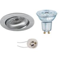 LED Spot Set - LEDVANCE Parathom PAR16 927 36D - Pragmi Delton Pro - GU10 Fitting - Dimbaar - Inbouw Rond - Mat Zilver - 5.5W - Warm Wit 2700K - Kantelbaar - Ø82mm