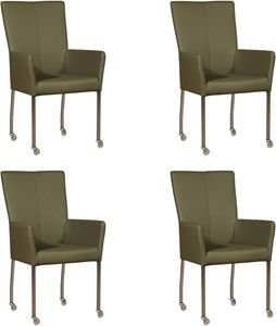 Set van 4 Olijfgroene leren moderne eetkamerstoelen Deal - met armleuning poot vierkant rvs met wiel - Toledo Leer Olive (olijfgroen leer)