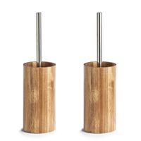 2x Toiletborstels met acacia houten houder 36 cm - thumbnail