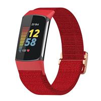 By Qubix - Compatible met Fitbit Charge 5 - Fitbit Charge 6 - Elastisch nylon bandje - Rood - Compatible fitbit bandje