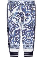 Dolce & Gabbana Kids pantalon de jogging à imprimé Majolica - Bleu