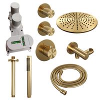 Regendoucheset Inbouw Brauer Gold Carving Thermostatisch 30 cm met Plafondarm en Handdouche Staaf Losse Stopkranen Geborsteld Goud Brauer