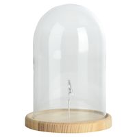 Decoratie stolp - glas - houten bruin plateau - D15,5 x H25 cm