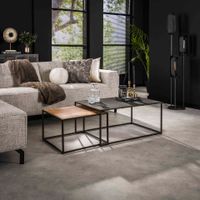 LifestyleFurn Salontafel Alsion Acaciahout en leisteen, Set van 2 stuks - thumbnail