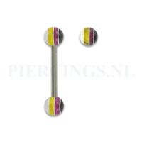 Tongpiercing acryl gestreept paars geel - thumbnail