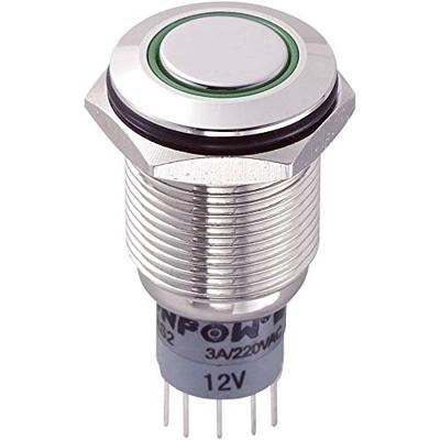 TRU Components LAS2GQF-22ZE/G/12V/N/P Vandalismusgeschützter Druckschalter 250 V/AC 3A 2 x Ein/Ein