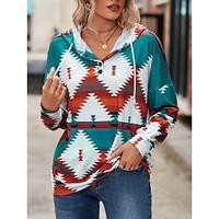 Dames Sweatshirt met capuchon Geometrisch Dagelijks gebruik Geel Blozend Roze blauw Casual Strakke ronde hals Lange mouw Herfst Winter Lightinthebox - thumbnail