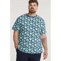 Replika +size T-shirt met all over print blauw