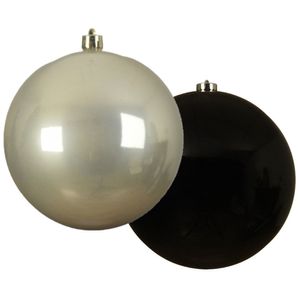 Grote decoratie kerstballen - 2x st - 20 cm- champagne en zwart - kunststof