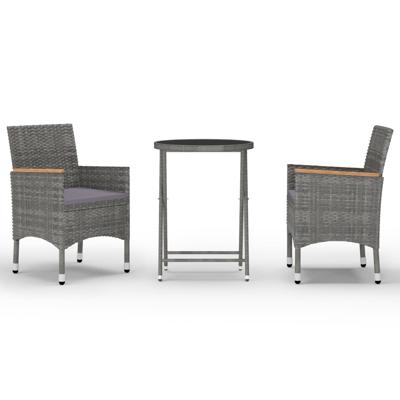 vidaXL 3-delige Bistroset poly rattan en gehard glas grijs vidaXL 3-delige Bistroset poly rattan en gehard glas grijs