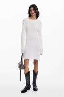 Geribde tricot jurk - WHITE - M