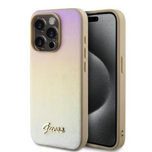 iPhone 15 Pro Max Guess Iridescent Metal Script Hybrid Hoesje - Goud