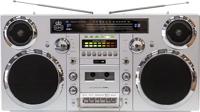 GPO BROOKLYN BOOMBOX jaren 80 Boombox met Bluetooth, cassette, USB en DAB+ radio, zilver