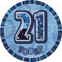Unique Party – 55273 – badge voor de 21e verjaardag – 15 cm – blauwe glitter