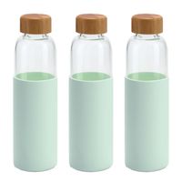 3x Stuks glazen waterfles/drinkfles met mint groene siliconen bescherm hoes 600 ml - thumbnail