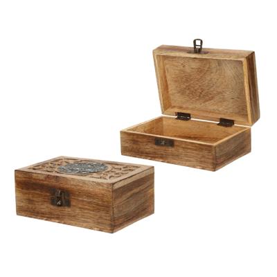 Sieradenkistje/opbergkistje - 2x - bewerkt hout - 15 x 10 x 6 cm - Sieradenkistje/opbergkistje - 2x - bewerkt hout - 15 x 10 x 6 cm -