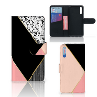 Huawei P20 Book Case Zwart Roze Vormen