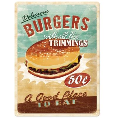 Metalen Bord 30 x 40 cm Delicious Burgers