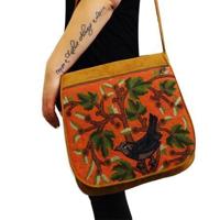 Handgemaakte Suède Schoudertas Vogel - S