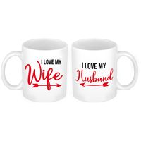 I love my wife and husband cadeau beker set voor Valentijnsdag 300 ml - thumbnail