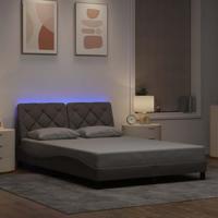 vidaXL Bedframe met LED zonder matras 140x200 cm stof taupe, bed, bed ombouw, stoffen bed, bedbodem, 2-persoons bed, gebogen bedframe