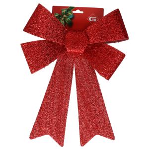 Grote decoratie strik - 42 cm - rood - glitter - kunststof - kerststrik