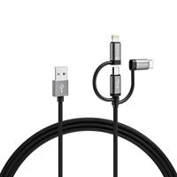 VARTA 3in1 Speed Charge & Sync Kabel (USB A auf Micro USB, USB Type C, Lightning), MFI, Strom- und Datenübertragung, 2m, schwarz, Nylon