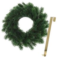 Kerstkrans 35 cm - groen - met gouden hanger/ophanghaak - kerstversiering - thumbnail