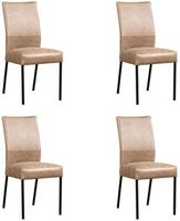 Set van 4 Taupe leren moderne eetkamerstoelen Real - poot vierkant zwart - Vintage Leer Taupe (taupe leer)