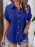 Shirt Collar Casual Cotton Blouse - thumbnail