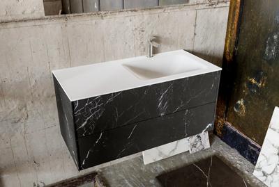 Zaro Kivi badkamermeubel met donker marmeren tegels 100cm solid surface wastafel rechts 2 lades 1 kraangat Zaro Kivi badkamermeubel met donker marmeren tegels 100cm solid surface wastafel rechts 2 lades 1 kraangat