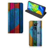 Xiaomi Redmi Note 9 Book Wallet Case Wood Heart - Cadeau voor je Vriend