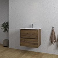 Adema Chaci Badkamermeubelset - 60x46x57cm - 1 ovale keramische wasbak wit - 1 kraangat - 2 lades - noten (hout) SW718696/SW718716 - thumbnail