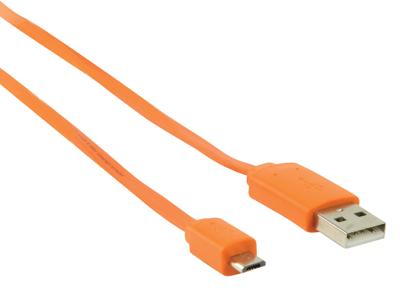 Micro USB kabel plat (oranje 1m) voor o.a. smartphones