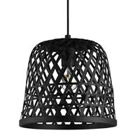EGLO Kirkcolm Hanglamp, 1 lichtpunt, vintage, natuur, boho, hygge, hanglamp van staal, gevlochten hout, zwart, eettafellamp, woonkamerlamp, hangend met E27-fitting