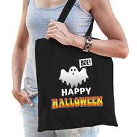 Halloween Spook / happy halloween trick or treat katoenen tas/ snoep tas zwart - Verkleedtassen