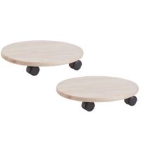 Set van 2x stuks planten trolleys/multiroller hout rond 35 cm