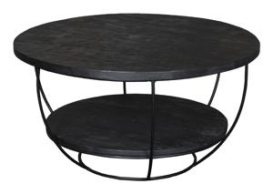 Livingfurn Salontafel Norris Mangohout en staal, 65cm - Zwart - Rond