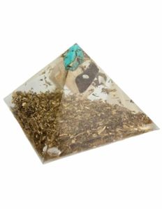 Orgonite Piramide Howliet/ Seleniet/ Tijgeroog (70 mm)