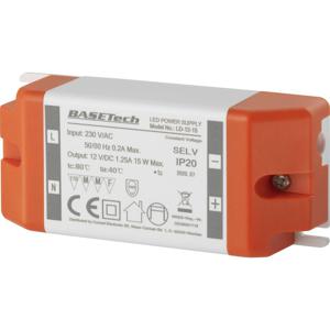 Basetech LD-12-15 LED-transformator Constante spanning 15 W 1.25 A Geschikt voor meubels, Overspanning, Montage op ontvlambare oppervlakken 1 stuk(s)