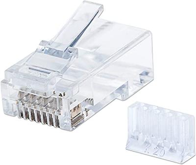 Intellinet 90604 Cat6 RJ45 modulaire stekker (UTP, 3-punts adercontact, voor massieve draad), doorzichtig, verpakking met 90 stuks