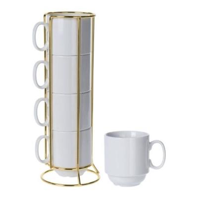 OTIX Koffiekopjes - Theeglazen - Met Oor - Set van 4 - Mokkenrek - Mokken - met Gouden Houder - 250ml - Porselein OTIX Koffiekopjes - Theeglazen - Met Oor - Set van 4 - Mokkenrek - Mokken - met Gouden Houder - 250ml - Porselein