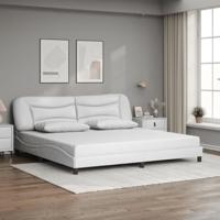 vidaXL Bedframe met hoofdbord kunstleer wit 200x200 cm, bed, bed ombouw, tweepersoonsbed, bedbodem, slaapkamermeubel, 2 persoonsbed, logeerbed