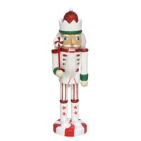 Notenkraker decoratie figuur/beeld - 7 x 6,5 x 25 cm - wit/rood - hout - kerstbeeld - thumbnail