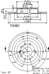 Remschijf BREMBO, Remschijftype: Massief, u.a. für Cadillac, Saab, Opel, Vauxhall