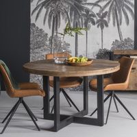 LivingFurn Ronde Eettafel Strong 140cm, Mangohout en staal - thumbnail