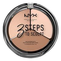 NYX Professional Makeup Fair1 3 Steps to Sculpt Face Sculpting Palette, gezichtspoeder om te definiëren, contouren en highlighten, 3 nuances, 15 g