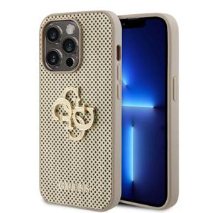 iPhone 15 Pro Max Guess Geperforeerd 4G Glitter Logo Cover - Goud